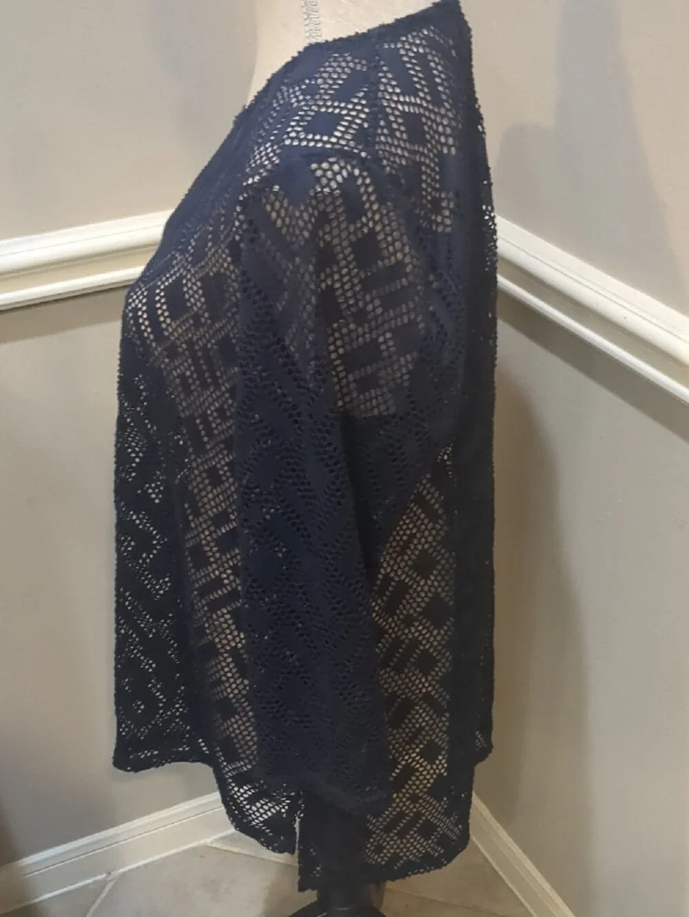 Chico's Navy Openwork Crochet Tunic